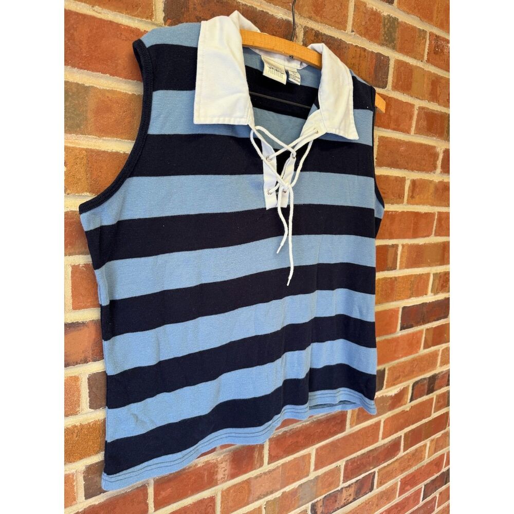 Y2K Jason Maxwell Blue Stripe Lace Up Collared Tank L